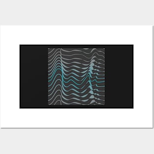 dynamic teal waves on anthracite shapelines Posters and Art